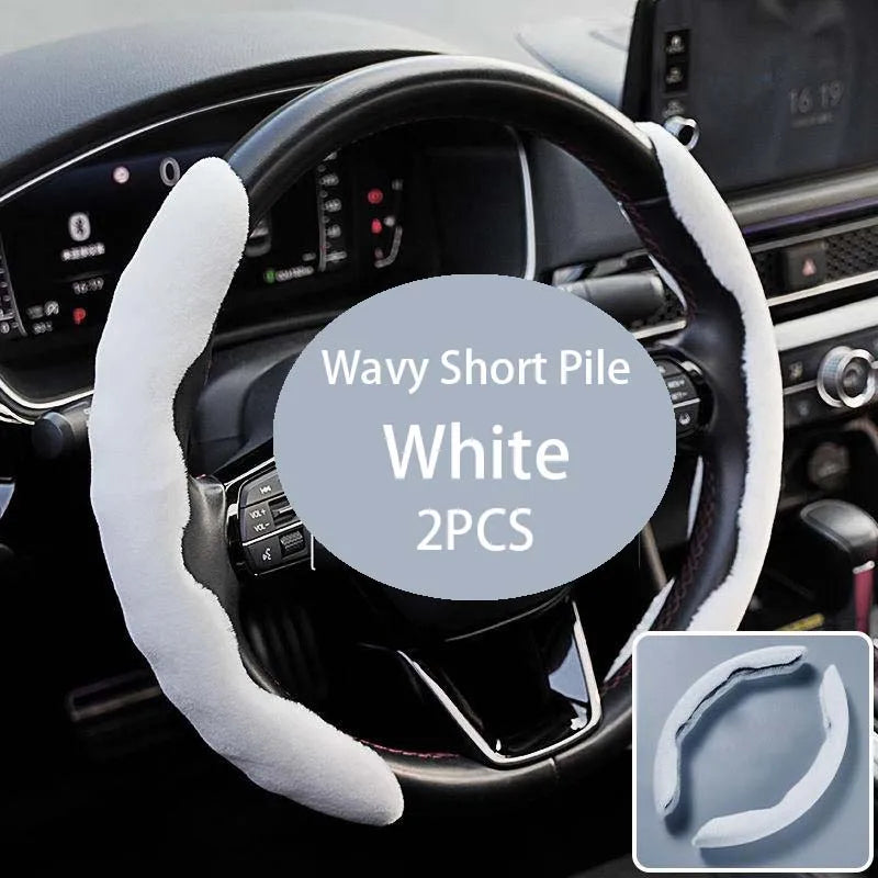 Segmented Wave Plush Steering Wheel Cover – Universal 38CM Warm Non-Slip Grip - Delicate Leather