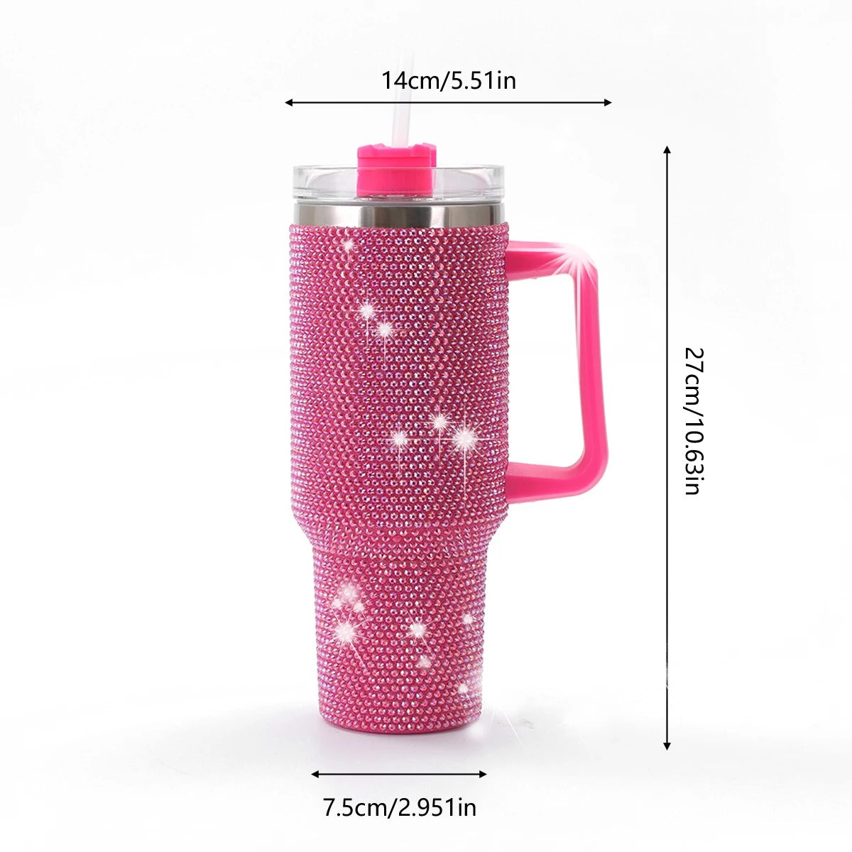 40oz Sparkling Studded Stainless Steel Tumbler – Insulated Water Bottle with Lid & Handle - Delicate Leather
