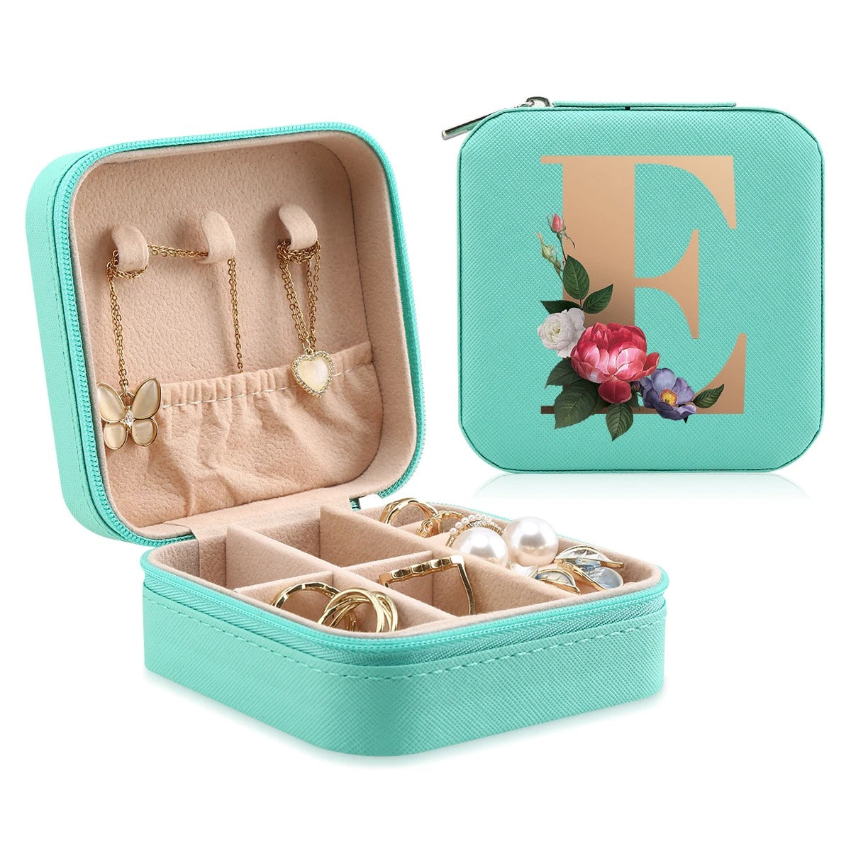 A-Z Letter Portable Mini Jewelry Storage Box - Delicate Leather