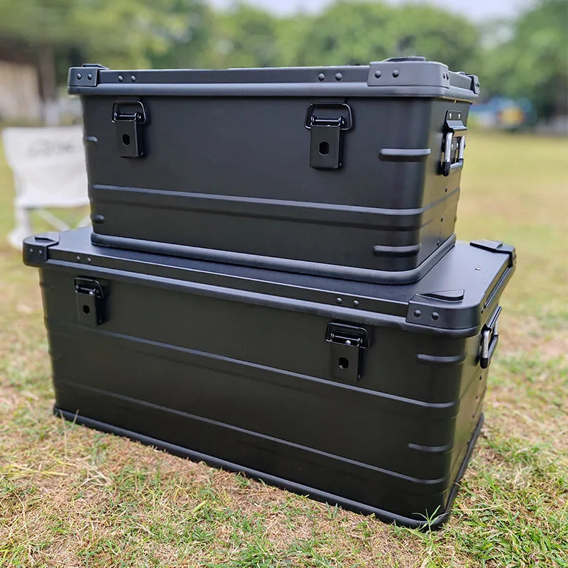 Black Aluminum Alloy Storage Box for Camping, Household, and Car Trunk - Delicate Leather