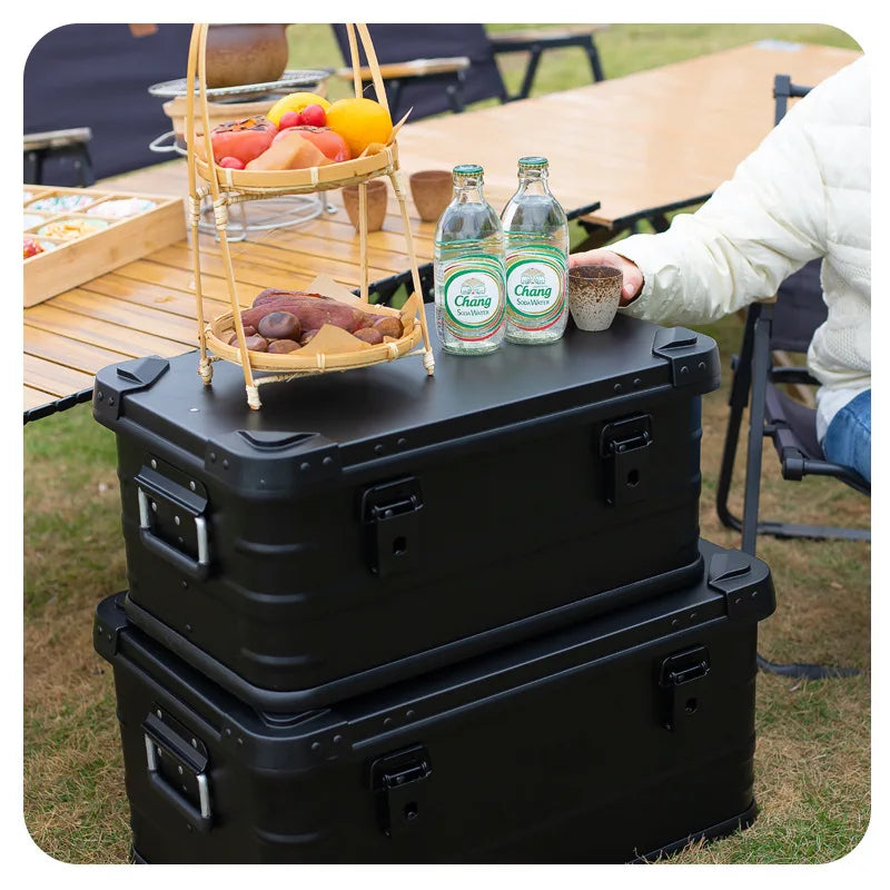 Black Aluminum Alloy Storage Box for Camping, Household, and Car Trunk - Delicate Leather