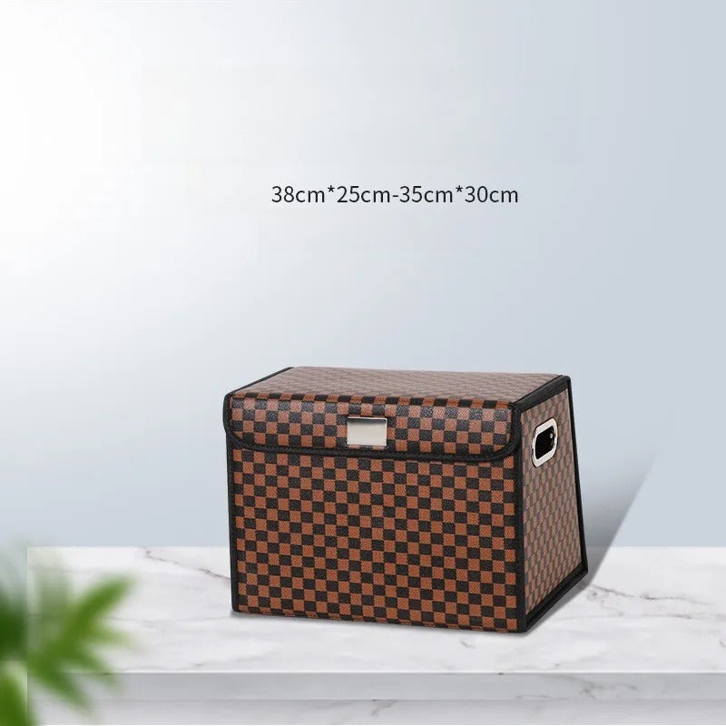 Nappa Leather Car Trunk Organizer – Foldable, Waterproof Storage Box (Universal Fit)