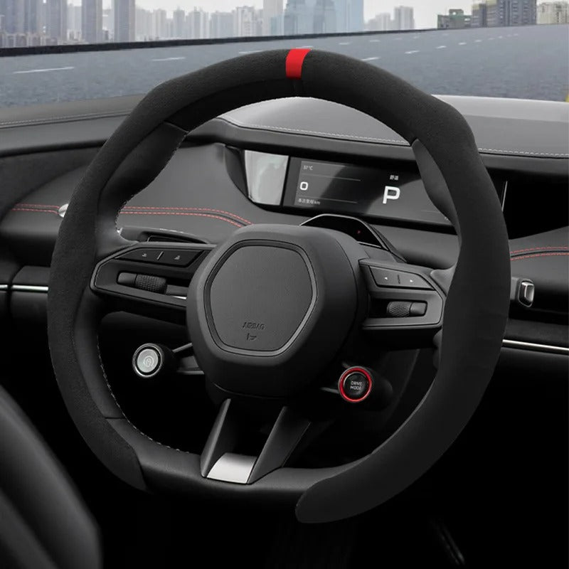 Suede Steering Wheel Cover – Anti-Slip Universal 36–38cm Fit Interior Accessory - Delicate Leather
