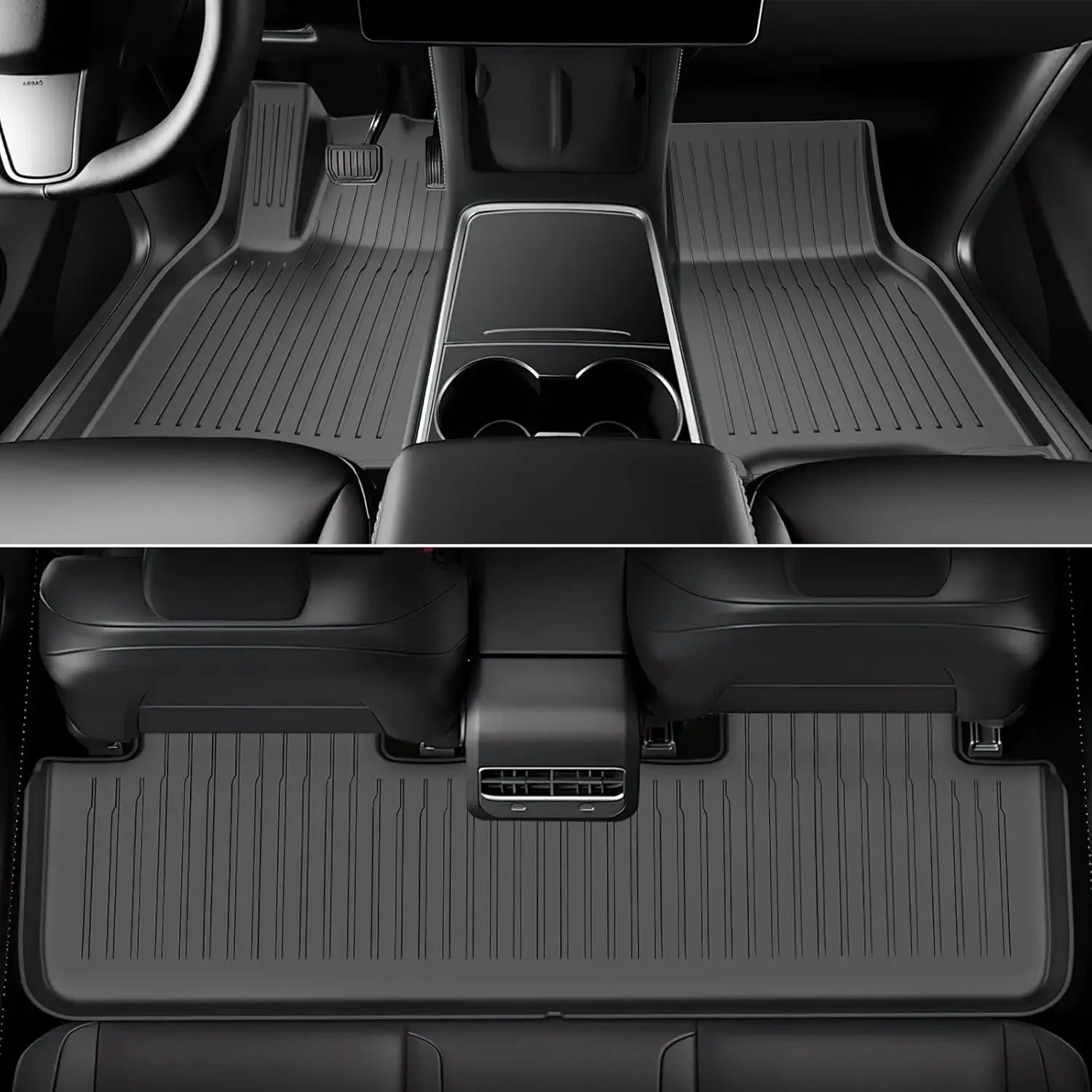 TPE Floor & Trunk Mats Set for Tesla Model Y 2021–2025 & Model 3 Highland – Waterproof, Anti-Slip Liner - Delicate Leather