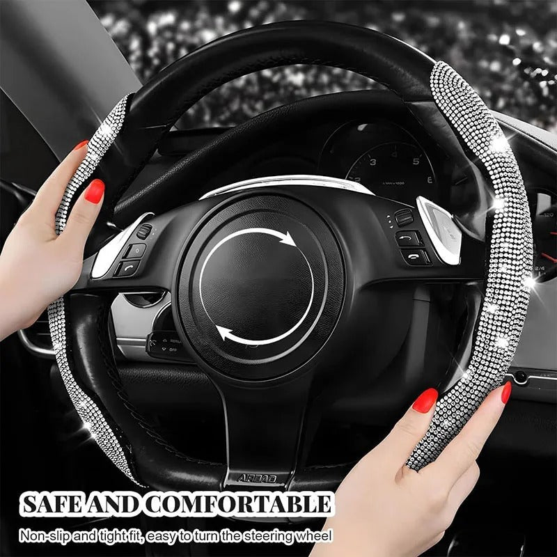 Diamond Accent Steering Wheel Cover – Universal Anti-Slip All-Season Interior Accessory - Delicate Leather