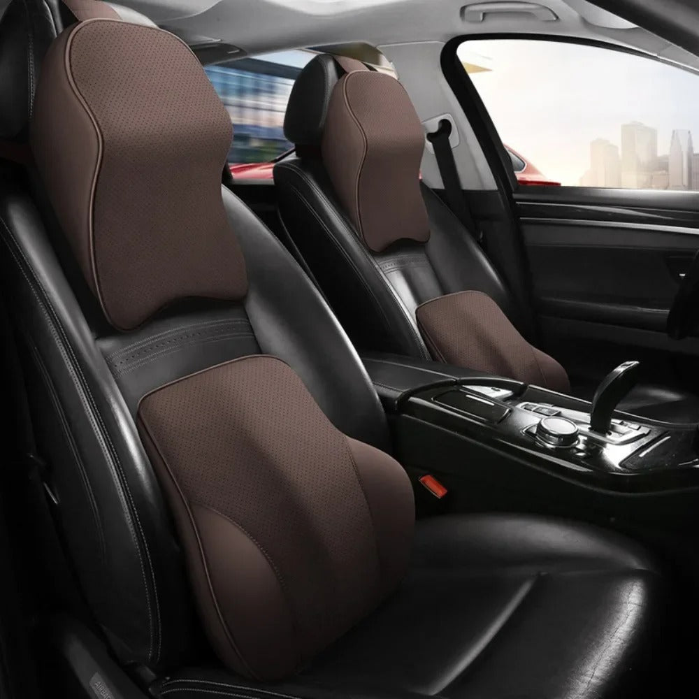3D Nappa PU Leather Memory Foam Car Headrest & Lumbar Support Cushion - Delicate Leather