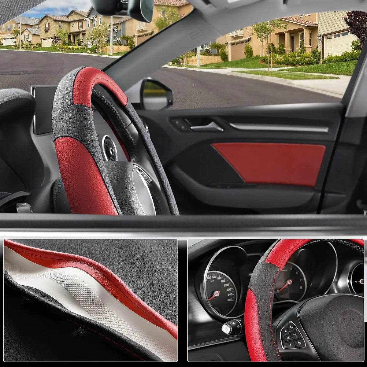 Microfiber Leather Steering Wheel Cover – Universal 38 cm Non-Slip Grip - Delicate Leather