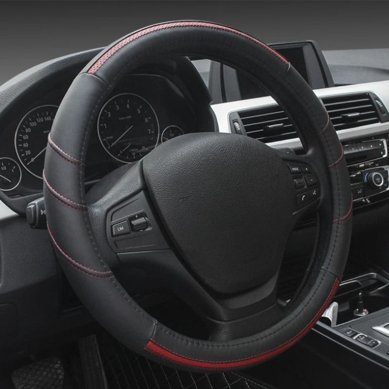 Genuine Leather Steering Wheel Cover – Anti-Slip Universal 38cm Interior Accessory - Delicate Leather