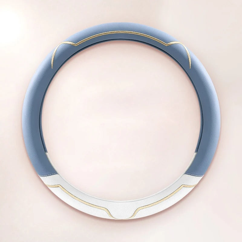 Universal Steering Wheel Cover – Pink and White, 15-Inch Anti-Slip Design - Delicate Leather