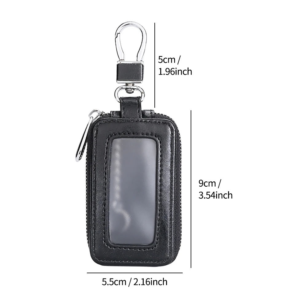 Universal Car Key Case – Transparent Mini Keychain Bag with Cowhide Leather and Metal Buckle - Delicate Leather