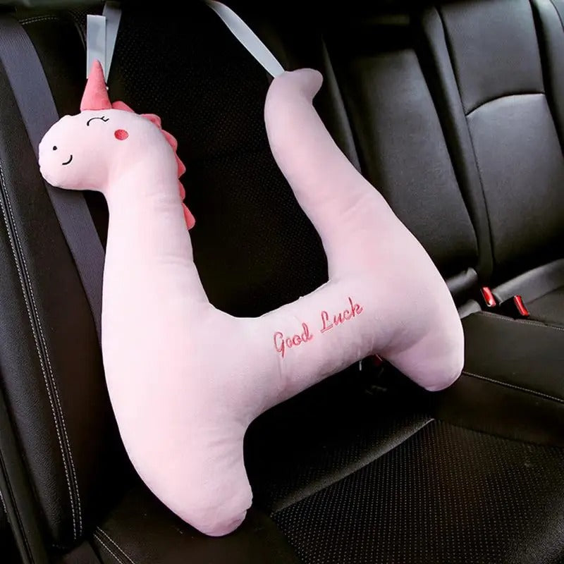 Pink Unicorn Kid and Adult Car Sleeping Neck Head Support H-Shape Travel Pillow Cushion, Car Seat Safety Neck Pillow for Child and Women - Delicate Leather