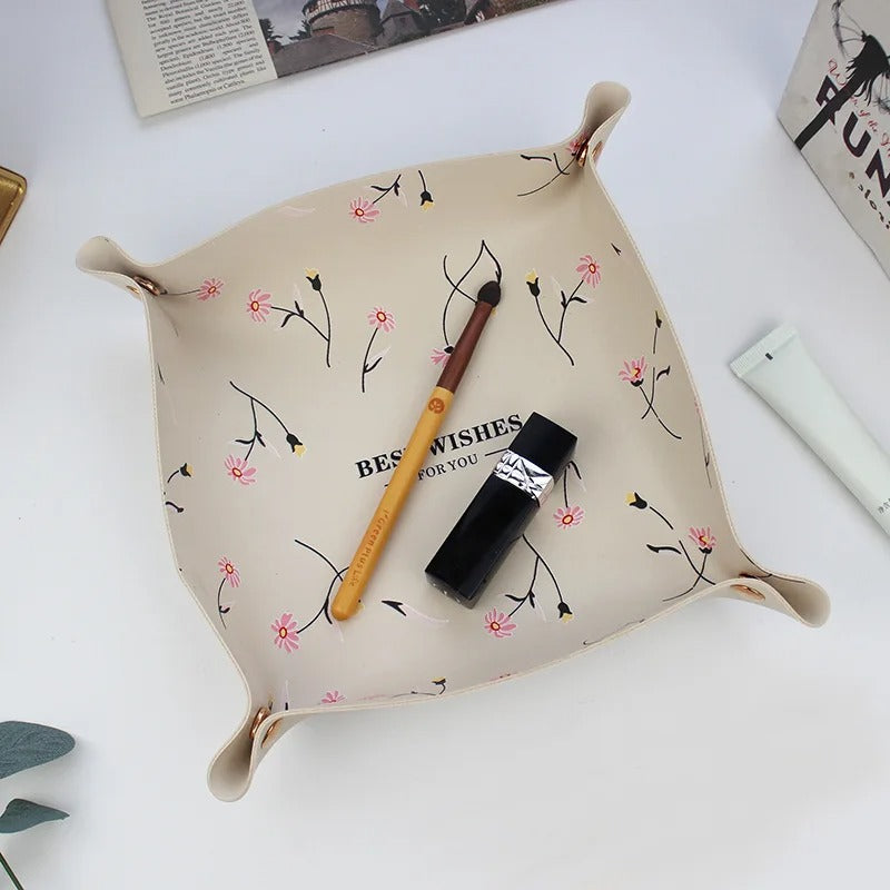 PU Leather Folding Storage Box - Leather Organizer Storage Box, Desktop Storage Key Tray, Dice Coin Jewelry Home Decoration - Delicate Leather