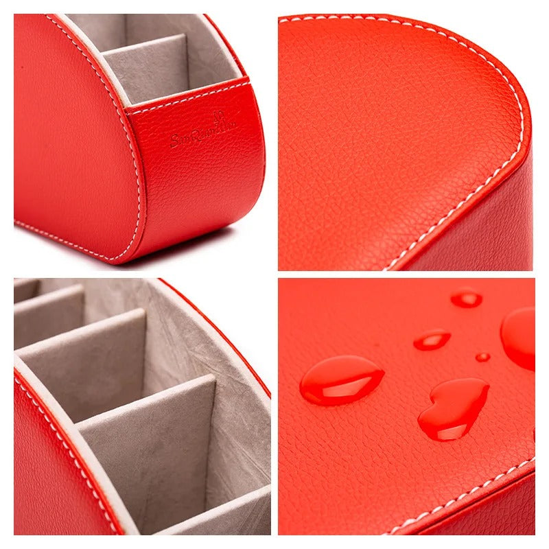 Desktop PU Leather Organizer - Remote Control, Phone, and TV Holder, Desk Storage Box, Cosmetics Brush Storage Holder - Delicate Leather