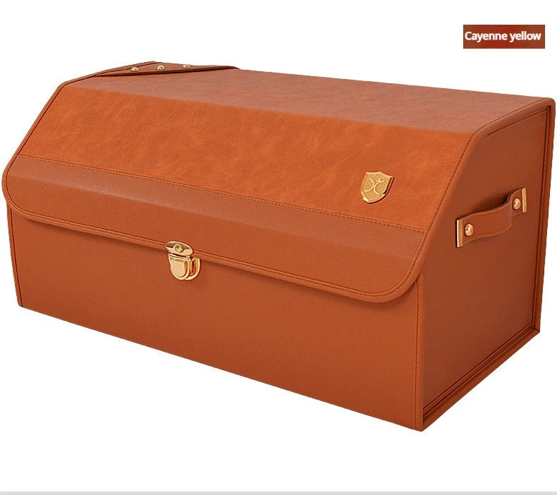 Stylish Leather Trunk Organizer – Custom Emblem, Foldable Storage for Car - Delicate Leather
