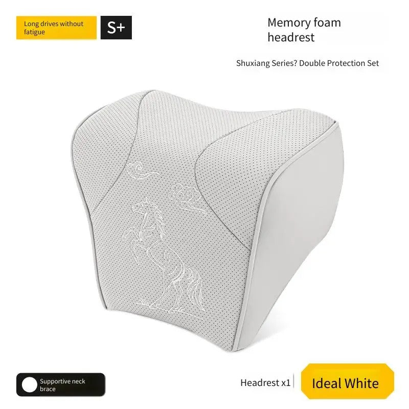Embroidered Nappa Leather Car Seat Cushion Set – Breathable Seat Pad with Headrest & Lumbar Cushions - Delicate Leather