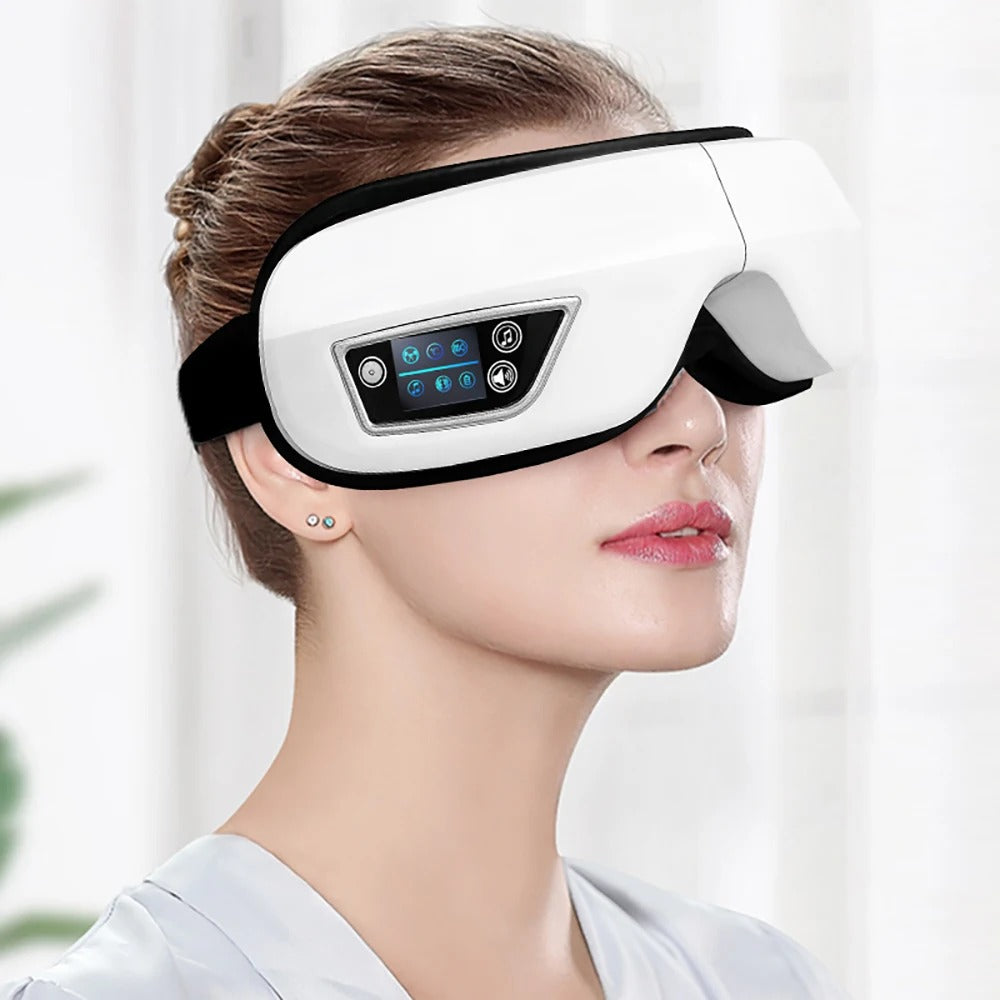 6D Smart Eye Massager with Heat & Air Compression – Bluetooth Music, Sleep Mask, Anti-Fatigue Eye Care - Delicate Leather