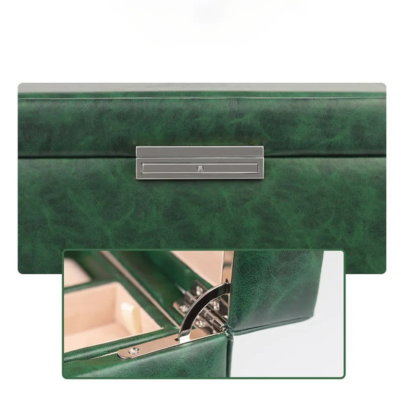 Green Leather Jewelry Storage Box Drawer Type Jewelry Organizer
