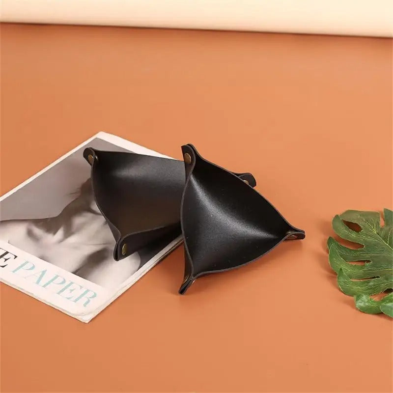 Leather Storage Box, Cosmetics Remote Control Pen Key Basket, Desktop Sundries Storage, Home Organization - Delicate Leather
