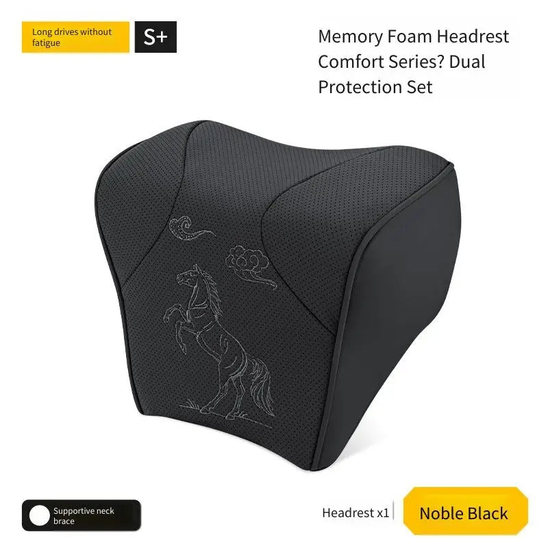 Embroidered Nappa Leather Car Seat Cushion Set – Breathable Seat Pad with Headrest & Lumbar Cushions - Delicate Leather
