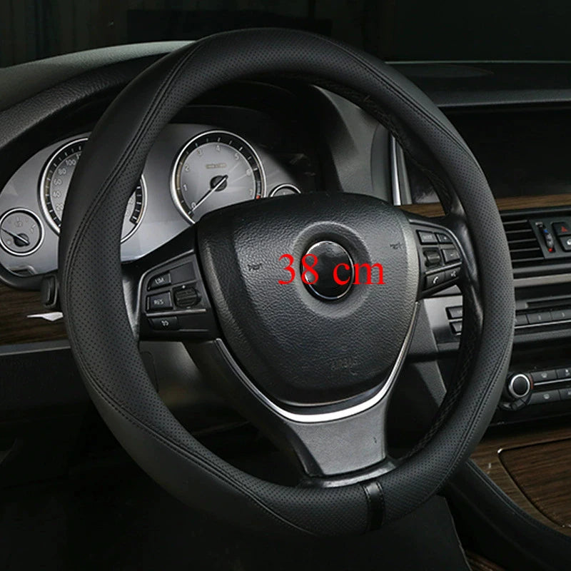 Leather Car Steering Wheel Cover Universal Fit 36cm 38cm 39cm – Anti-Slip Interior Steering Protector - Delicate Leather