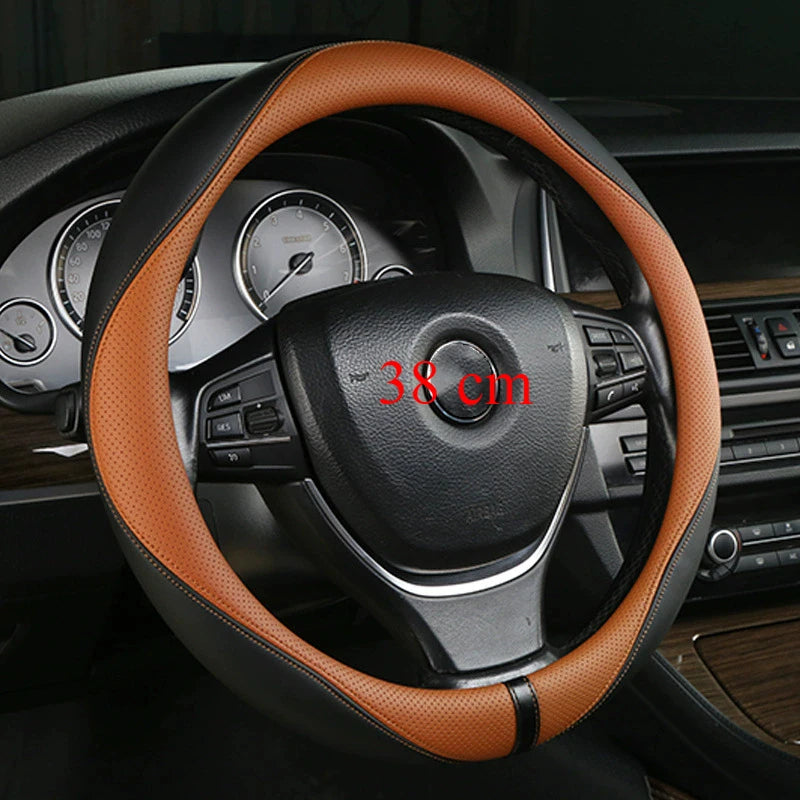 Leather Car Steering Wheel Cover Universal Fit 36cm 38cm 39cm – Anti-Slip Interior Steering Protector - Delicate Leather