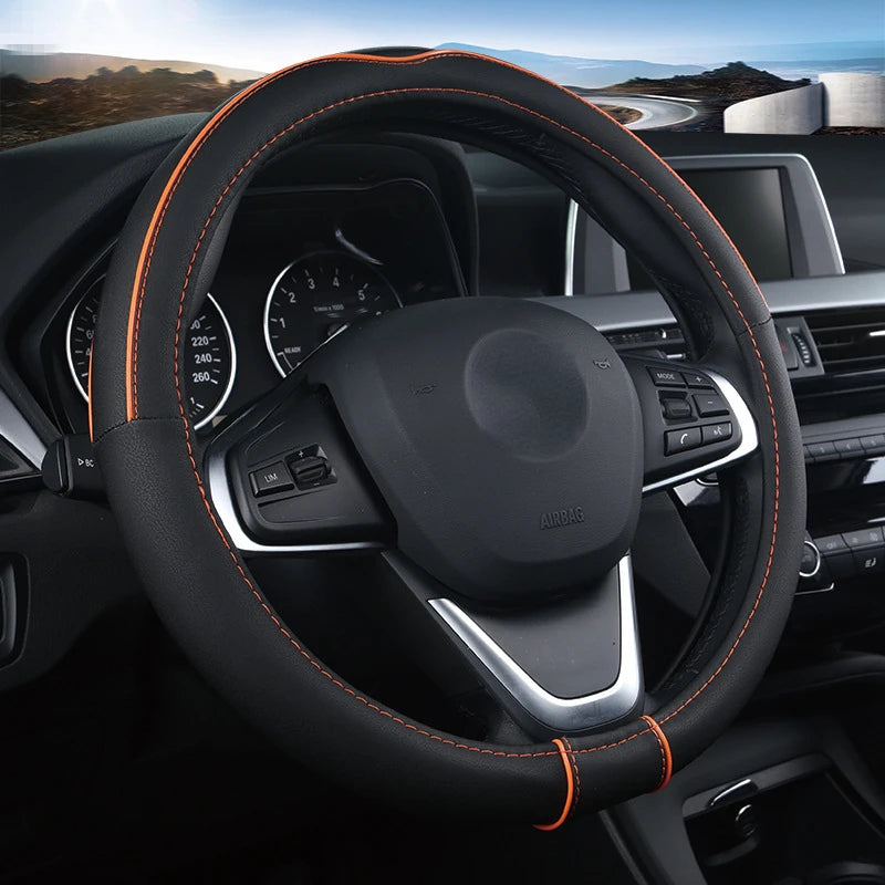 Universal Leather Steering Wheel Cover – Anti-Slip Car Handle Cover, Available in 38cm Sizes - Delicate Leather