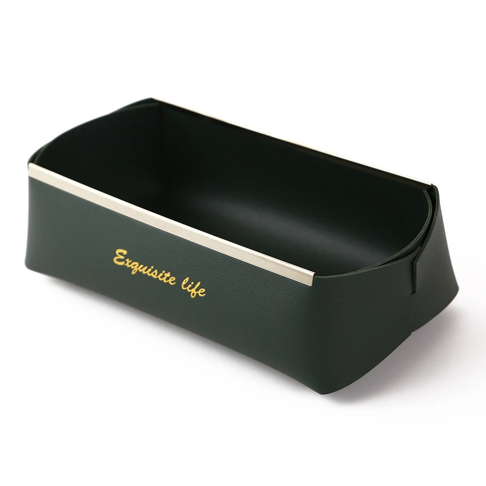 Nordic Leather Desktop Storage Box, PU Foldable Grocery Basket, Household Dice Tray Organizer, Cosmetic Coins Decorative Plate - Delicate Leather