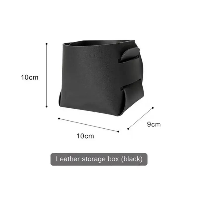 Leather Storage Box, Cosmetics Remote Control Pen Key Basket, Desktop Sundries Storage, Home Organization - Delicate Leather