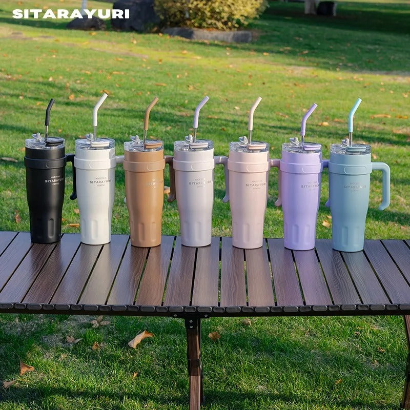 Large Capacity Stainless Steel Insulated Cup with Handle & Straw – Ideal for Office, Outdoor & Travel