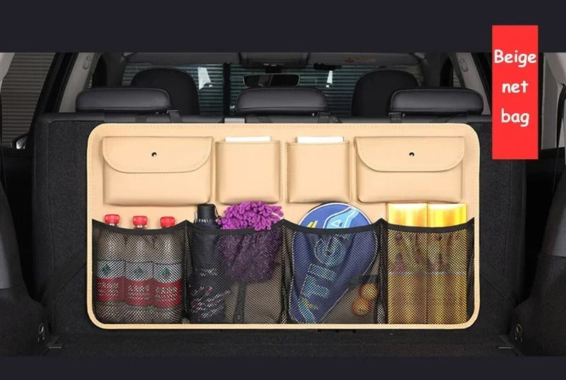 PU Leather Car Rear Seat Back Storage Bag – Foldable Trunk Organizer for Universal Use - Delicate Leather