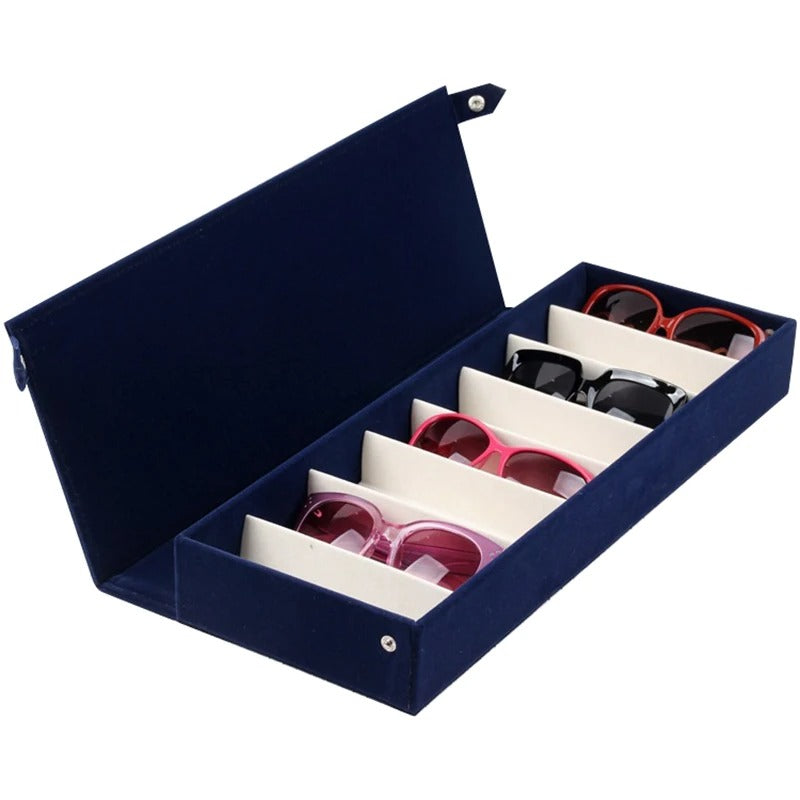 Sunglasses Organizer Box Multi-Slot Eyeglasses Storage Folding Portable Glasses Travel PU Leather Case Home Storage - Delicate Leather