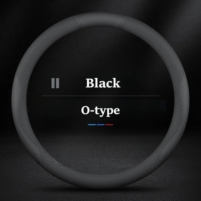 Nappa Leather Steering Wheel Cover – Anti-Slip 38cm Universal Fit Interior Accessory