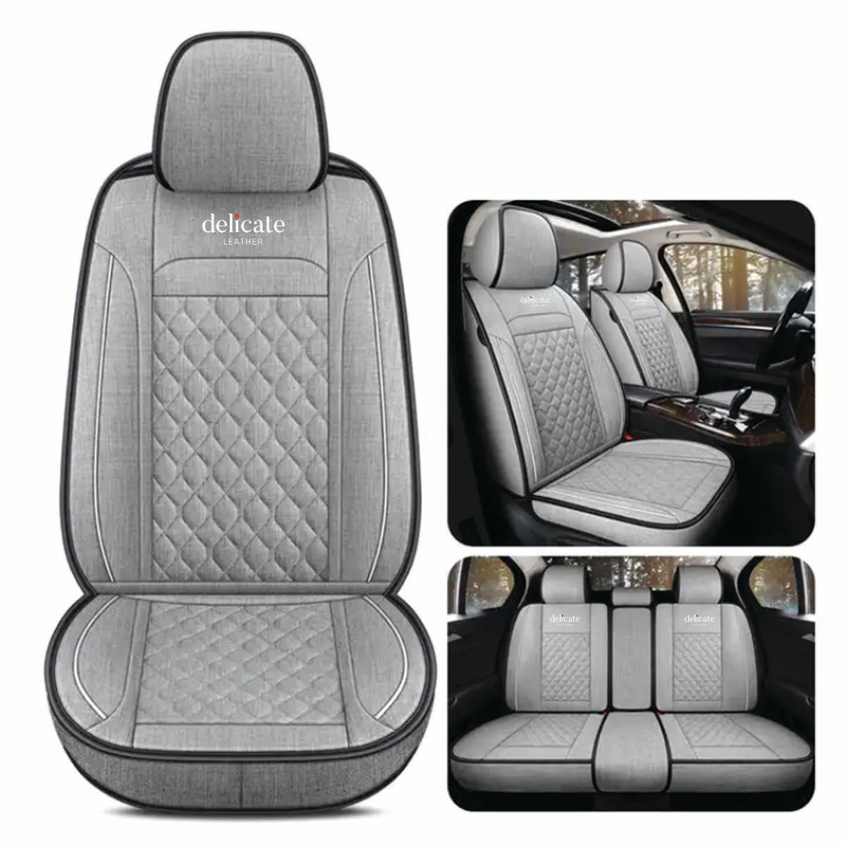 Delicate Leather Deluxe Universal Car Seat Cover Collection: Full Set of Premium Luxury Vehicle Seat Protectors - Delicate Leather
