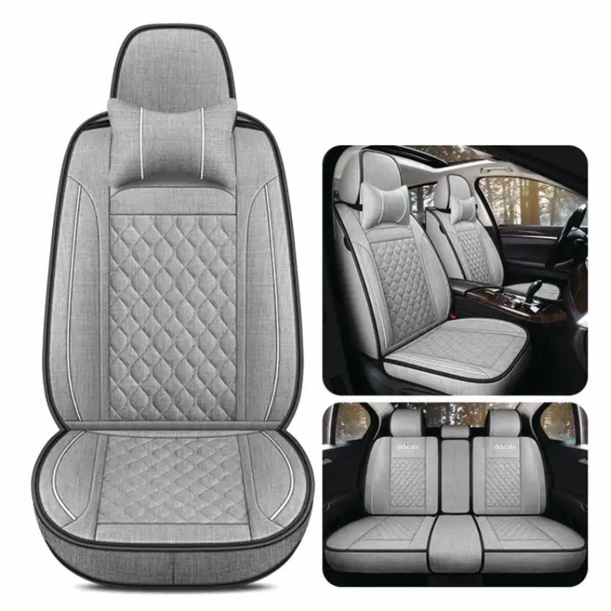 Delicate Leather Deluxe Universal Car Seat Cover Collection: Full Set of Premium Luxury Vehicle Seat Protectors - Delicate Leather