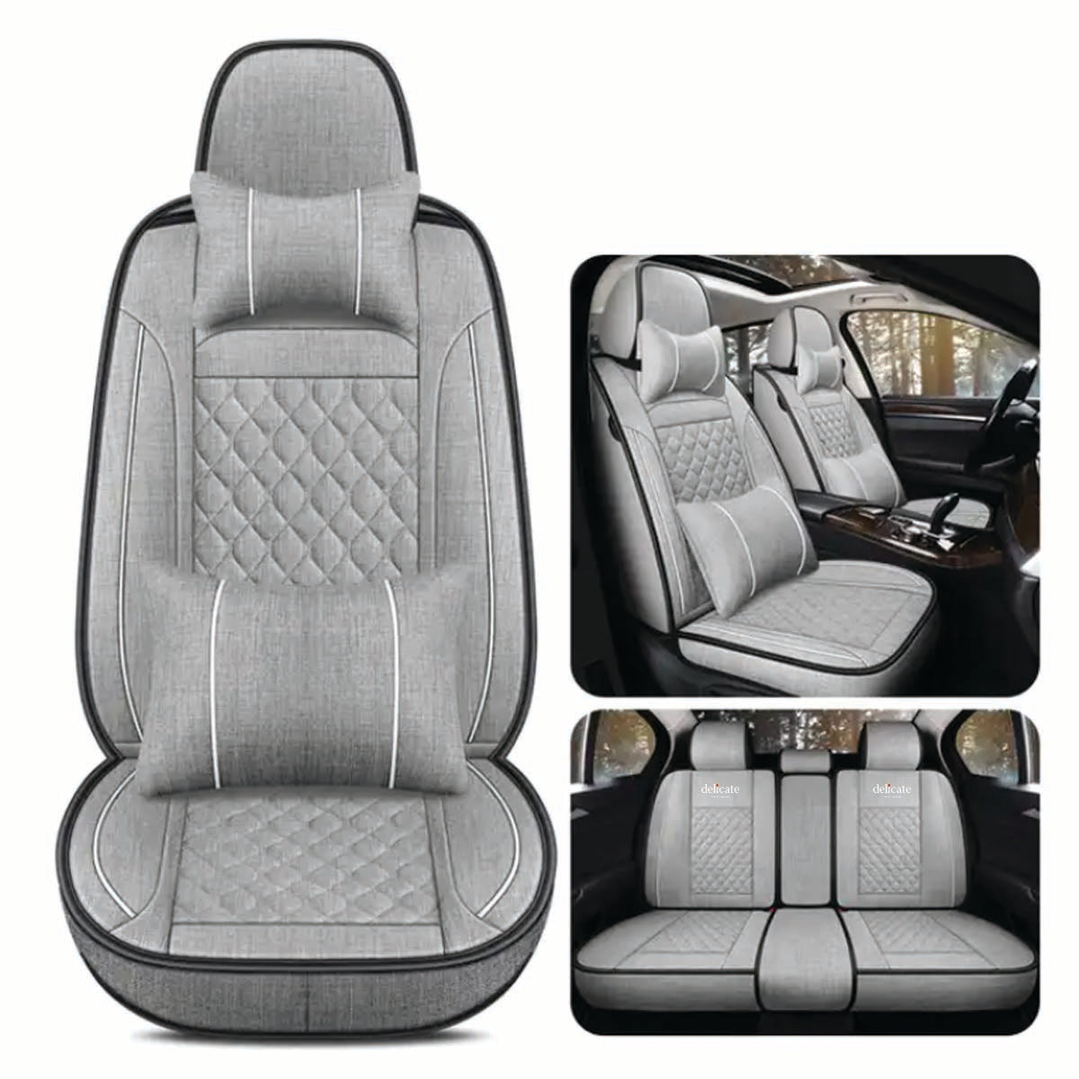 Delicate Leather Deluxe Universal Car Seat Cover Collection: Full Set of Premium Luxury Vehicle Seat Protectors - Delicate Leather