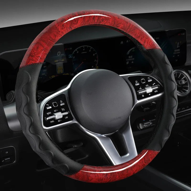 Wood Grain Steering Wheel Cover – Leather-Style Anti-Slip Universal Grip - Delicate Leather