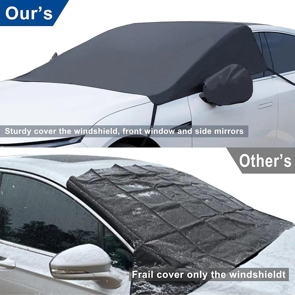Car Windshield Snow Cover, Custom-Fit For Car, Large Windshield Cover for Ice and Snow Frost with Removable Mirror Cover Protector, Wiper Front Window Protects Windproof UV Sunshade Cover DLDR235 - Delicate Leather