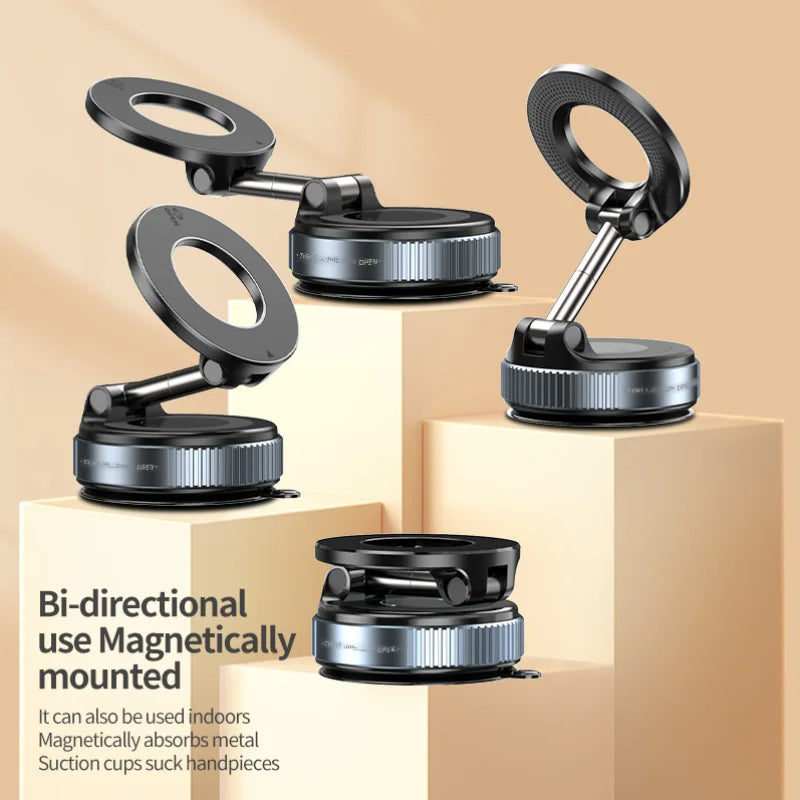 Magnetic Car Phone Holder | 360° Rotating Foldable Mount with Suction Cup & Anti-Shake Bracket (SP10) - Delicate Leather