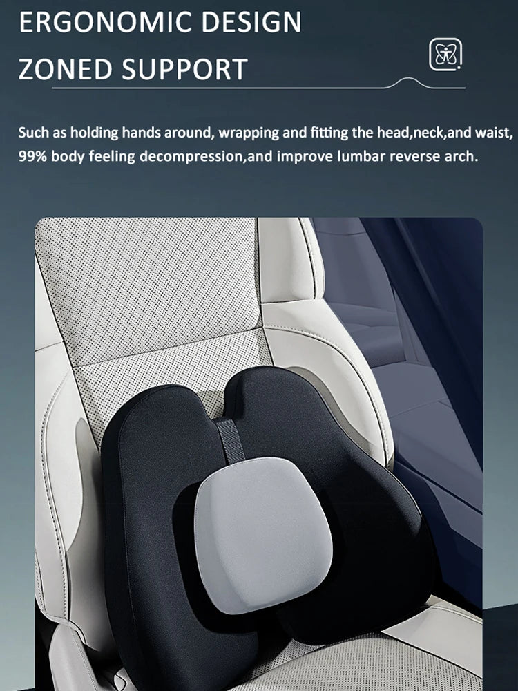 Universal Memory Foam Car Neck Pillow and Lumbar Support – Ergonomic Headrest & Waist Cushion for Driving Comfort - Delicate Leather