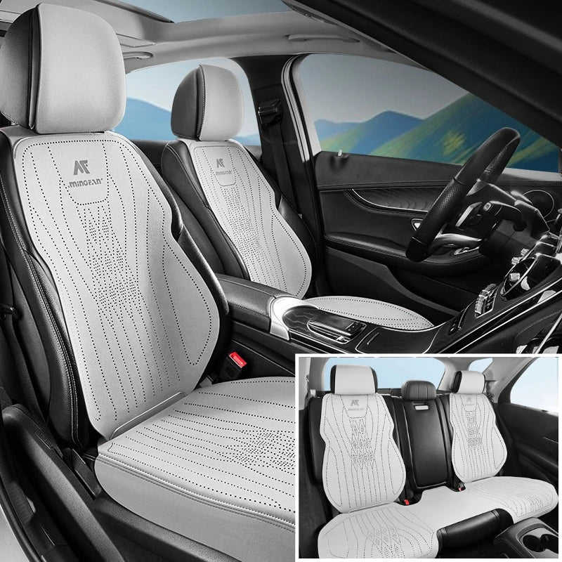 Premium Perforated Suede Car Seat Covers – Custom Fit, Full Wrapping, Multi-Model - Delicate Leather