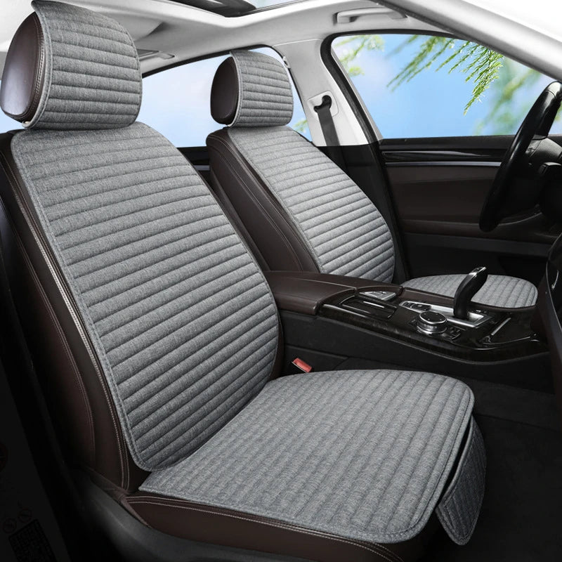 Linen Car Seat Cushion – Breathable Universal Seat Cover with Stripe Pattern - Delicate Leather
