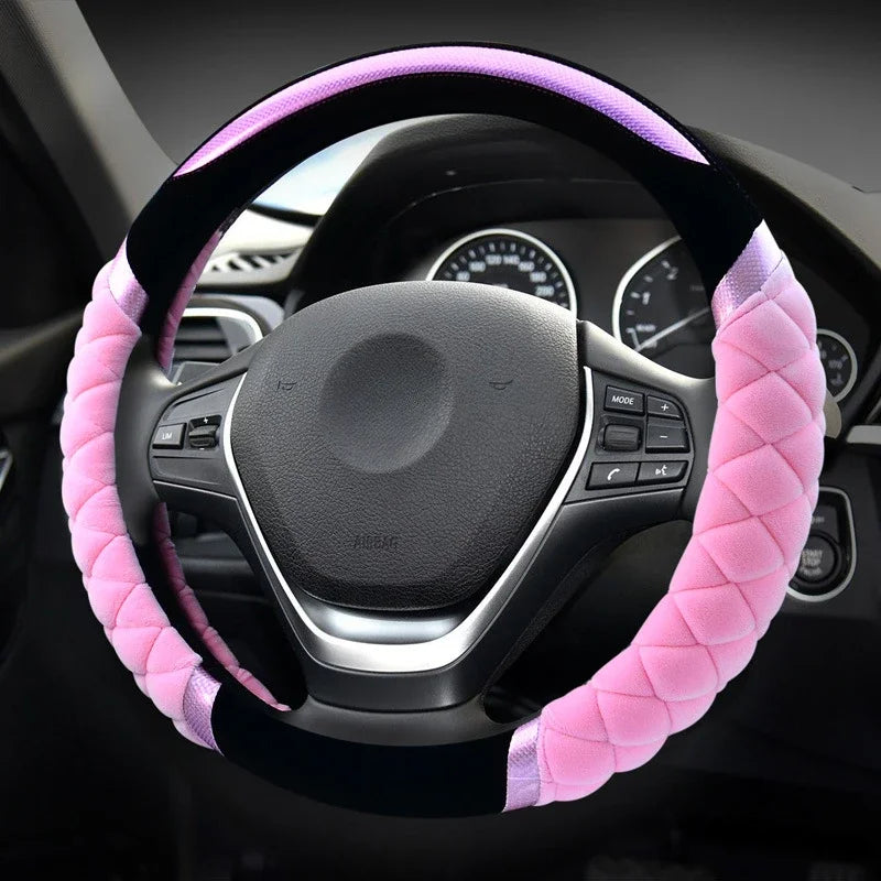 Short Plush Warm Steering Wheel Cover – Soft, Non-Slip, Fashionable Car Interior Accessory - Delicate Leather