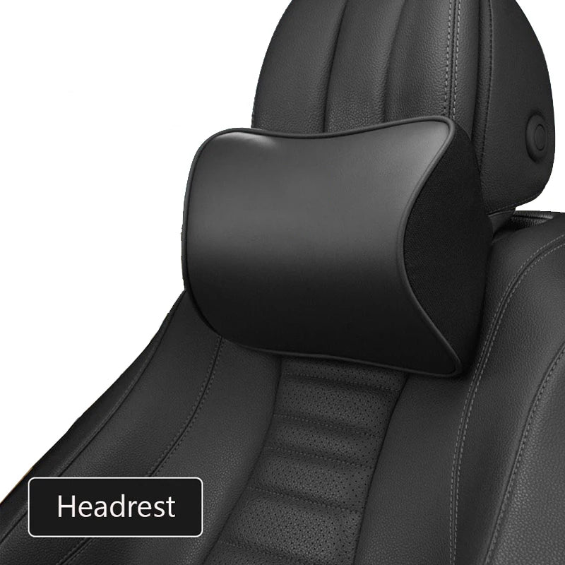 Nappa Leather Car Neck Pillow – Memory Foam Headrest Cushion, Lumbar Support for Travel & Driving Comfort - Delicate Leather