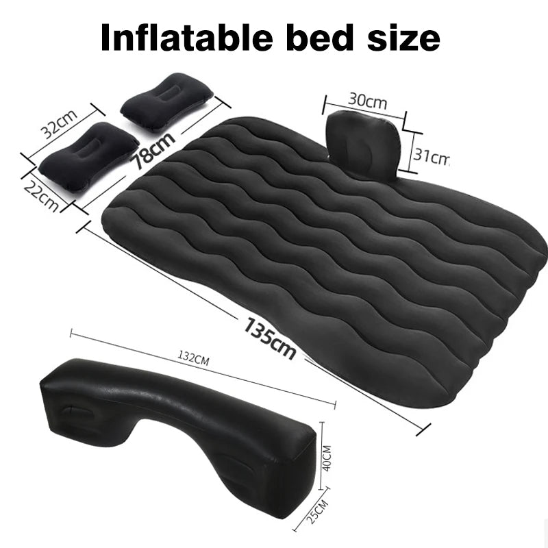 Universal Car Inflatable Bed with Headrest, Universal Fit for SUV, Pickup, Home, Travel & Outdoor Camping - Delicate Leather
