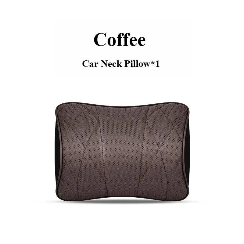 Memory Foam Car Neck & Lumbar Support Pillow Set – Leather Seat Comfort Cushions - Delicate Leather