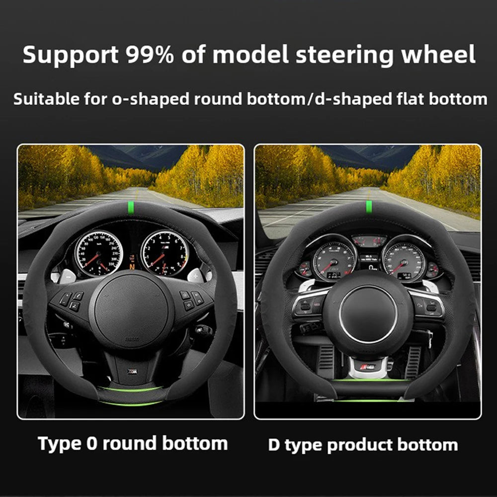 New Style Suede Steering Wheel Cover – Non-Slip Protective Universal Car Wheel Wrap - Delicate Leather