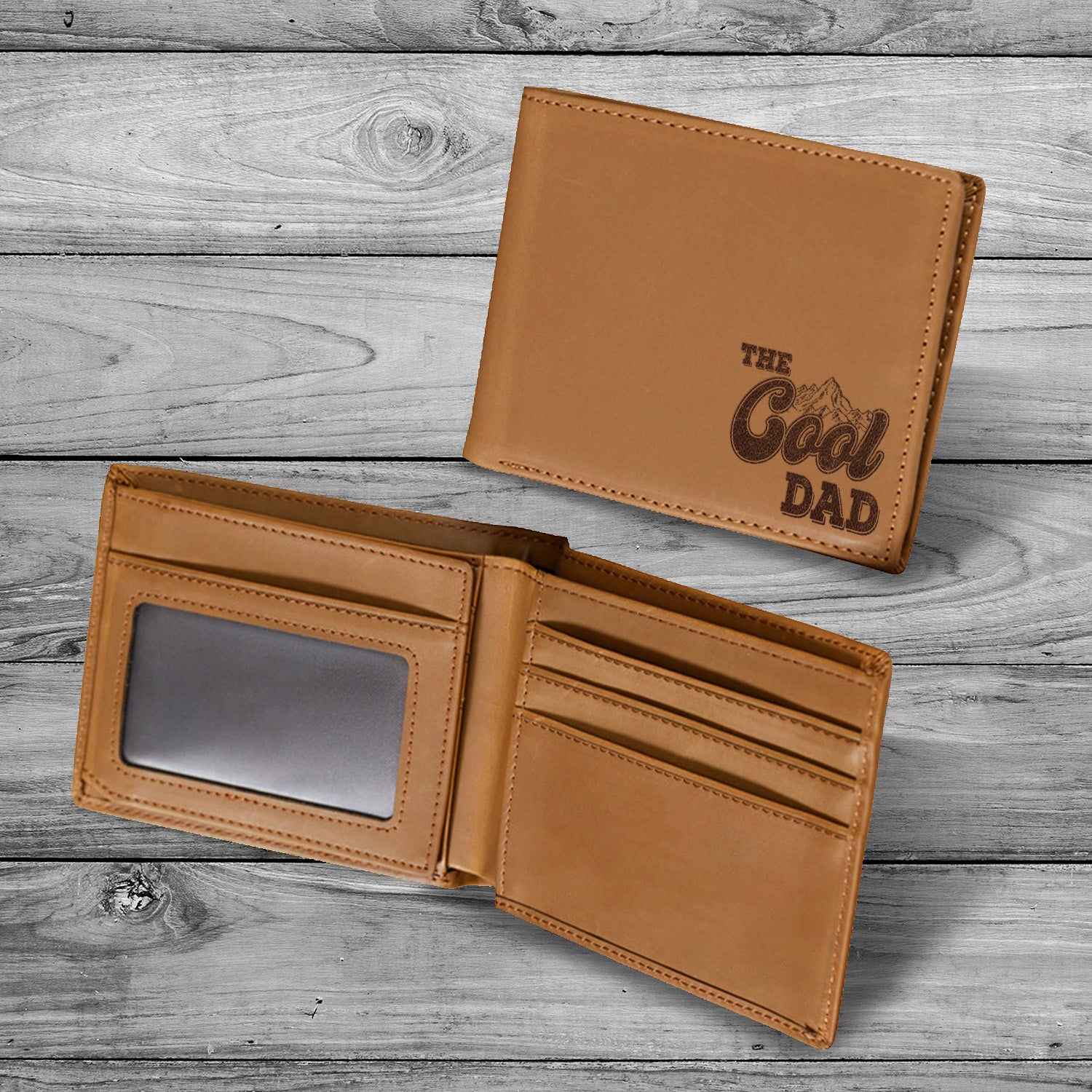 The Cool Dad Wallet Men, Leather Wallet For Men, Custom  Engraved Wallet, Personalized Gifts For Him, Fathers Day Gifts, Husband, Boyfriend, Dad - Delicate Leather