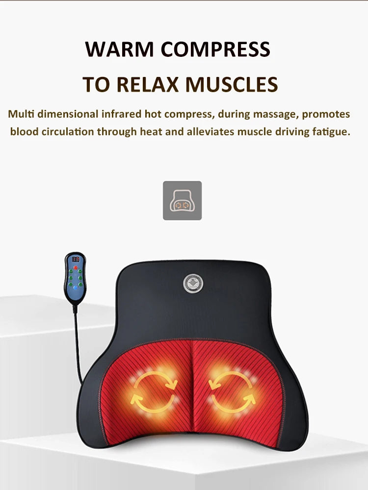 Electric Massage Car Neck Pillow and Lumbar Support – Memory Foam Headrest & Waist Cushion for Driving Comfort - Delicate Leather