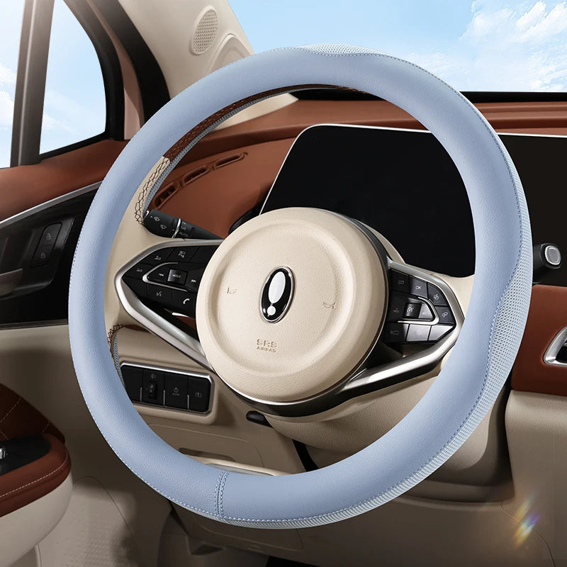 PU Leather & Mesh Car Steering Wheel Cover – Universal Fit, Breathable & Non-Slip Design for All-Season Comfort - Delicate Leather