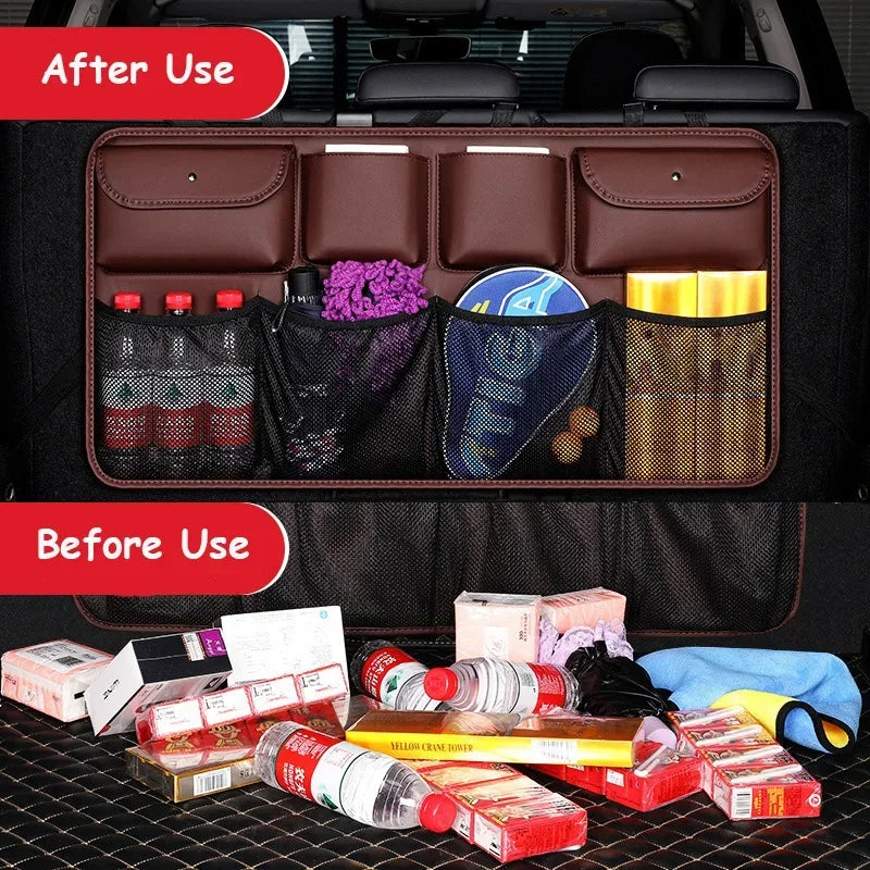 PU Leather Car Trunk Organizer / Rear Seat Storage Bag – Large Capacity Interior Storage, Universal Fit - Delicate Leather